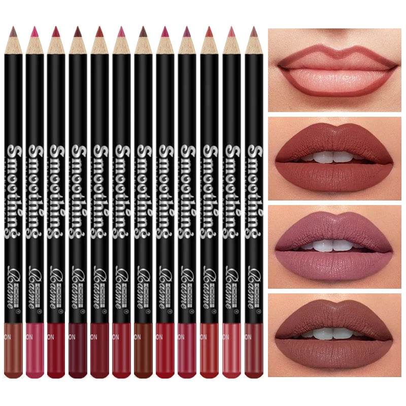 12-Color Lip Liner Matte Lipstick Pencil Long-Lasting Makeup Lip Liner Valentine Gift 12Pcs