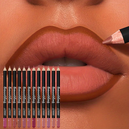 12-Color Lip Liner Matte Lipstick Pencil Long-Lasting Makeup Lip Liner Valentine Gift 12Pcs