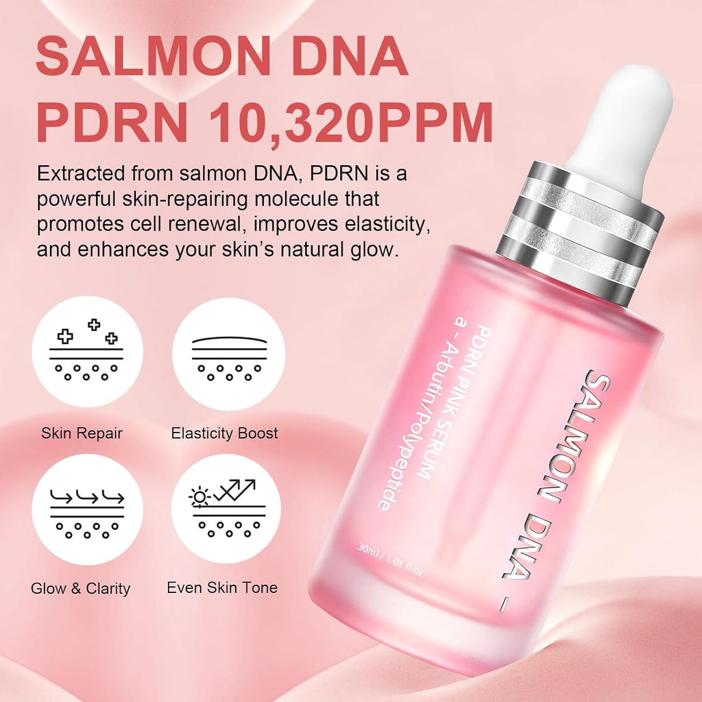 Pink PDRN Salmon DNA Serum – Salmon DNA 10,320Ppm with 12 Peptides & Niacinamide for Skin Repair, Hydration & Firming