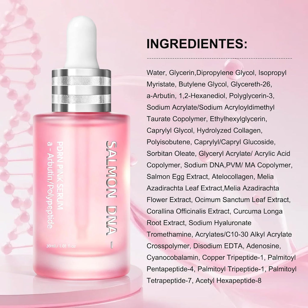 Pink PDRN Salmon DNA Serum – Salmon DNA 10,320Ppm with 12 Peptides & Niacinamide for Skin Repair, Hydration & Firming
