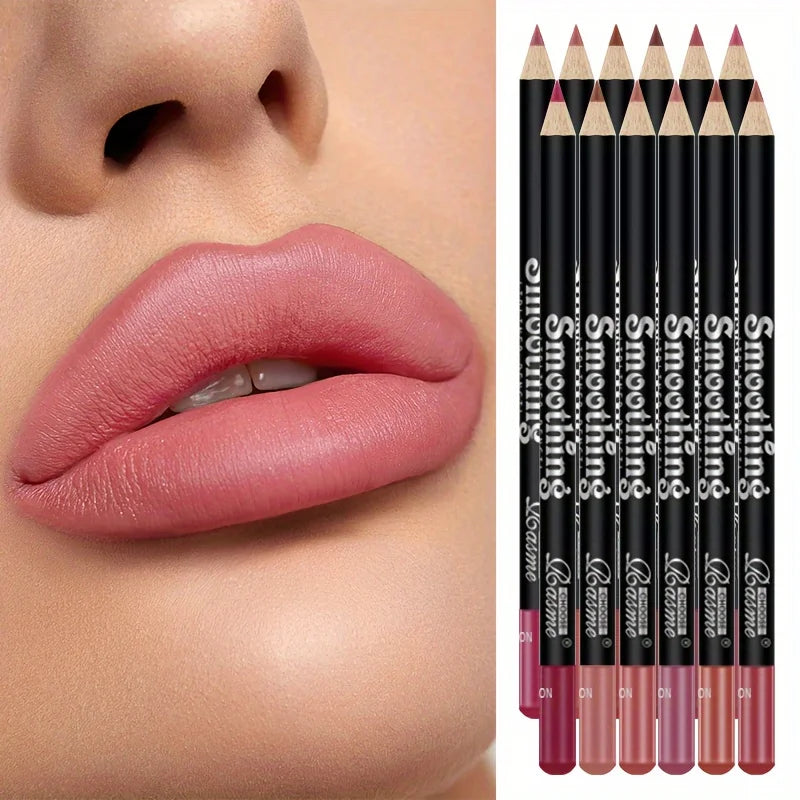 12-Color Lip Liner Matte Lipstick Pencil Long-Lasting Makeup Lip Liner Valentine Gift 12Pcs