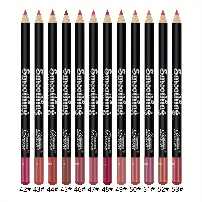 12-Color Lip Liner Matte Lipstick Pencil Long-Lasting Makeup Lip Liner Valentine Gift 12Pcs